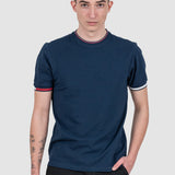 Tricou bărbați slim fit bumbac stretch bleumarin cu tiv contrast