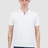 Tricou polo bărbați slim fit alb cu guler deschis