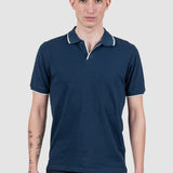Tricou polo bărbați slim fit bleumarin cu guler deschis