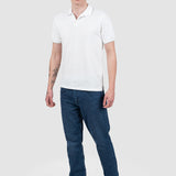 Tricou polo bărbați slim fit alb cu guler deschis