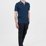 Tricou polo bărbați slim fit bleumarin cu guler deschis