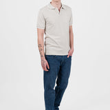 Tricou polo bărbați slim fit crem cu guler deschis