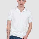 Tricou polo bărbați slim fit alb cu guler deschis