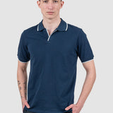 Tricou polo bărbați slim fit bleumarin cu guler deschis