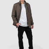 Geacă bărbați maro cu fermoar și capse