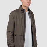 Geacă bărbați maro cu fermoar și capse