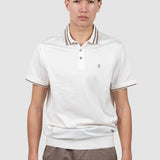 Tricou polo bărbați din bumbac crem cu guler contrast