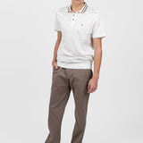 Tricou polo bărbați din bumbac crem cu guler contrast