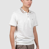 Tricou polo bărbați din bumbac crem cu guler contrast