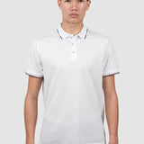 Tricou polo bărbați din bumbac alb cu guler contrast