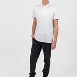 Tricou polo bărbați din bumbac alb cu guler contrast