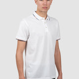 Tricou polo bărbați din bumbac alb cu guler contrast