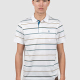 Tricou polo bărbați din bumbac alb cu dungi verzi