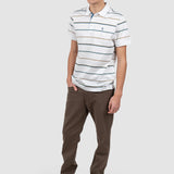 Tricou polo bărbați din bumbac alb cu dungi verzi