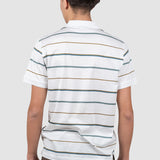 Tricou polo bărbați din bumbac alb cu dungi verzi