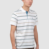 Tricou polo bărbați din bumbac alb cu dungi verzi
