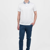 Tricou polo bărbați bumbac alb cu guler modelat contrast