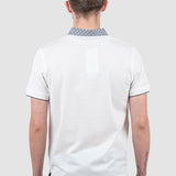 Tricou polo bărbați bumbac alb cu guler modelat contrast