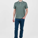Tricou polo bărbați bumbac kaki cu guler contrastant