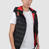 Vestă bărbați neagră matlasată cu glugă