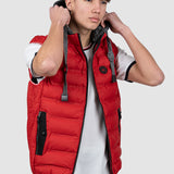 Vestă bărbați roșie matlasată cu glugă