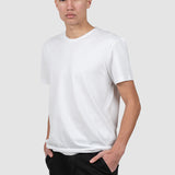 Tricou bărbați alb stretch cu guler rotund