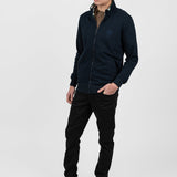 Jachetă bărbați bleumarin cu fermoar și guler înalt