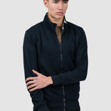 Jachetă bărbați bleumarin cu fermoar și guler înalt