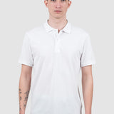 Tricou polo bărbați bumbac alb cu logo discret piept