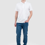 Tricou polo bărbați bumbac alb cu logo discret piept