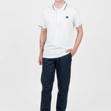 Tricou polo bărbați bumbac alb cu guler contrastant