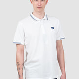 Tricou polo bărbați bumbac alb cu guler contrastant