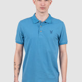 Tricou polo bărbați din bumbac cu logo brodat albastru
