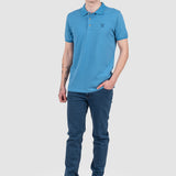 Tricou polo bărbați din bumbac cu logo brodat albastru