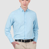 Cămașă bărbați slim fit albastru deschis cu guler button-down