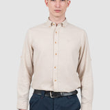 Cămașă bărbați slim fit din bumbac bej cu guler button-down