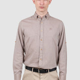 Cămașă bărbați slim fit maro din bumbac cu guler button-down