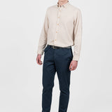Cămașă bărbați slim fit din bumbac bej cu guler button-down