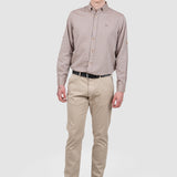 Cămașă bărbați slim fit maro din bumbac cu guler button-down