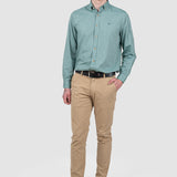 Cămașă bărbați slim fit verde din bumbac cu guler button-down
