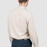 Cămașă bărbați slim fit din bumbac bej cu guler button-down