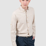Cămașă bărbați slim fit din bumbac bej cu guler button-down