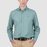 Cămașă bărbați slim fit verde din bumbac cu guler button-down