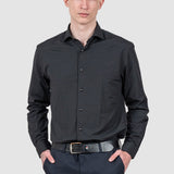 Cămașă bărbați slim fit neagră din bumbac cu guler clasic