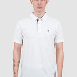 Tricou polo bărbați bumbac alb cu logo discret piept