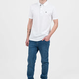 Tricou polo bărbați bumbac alb cu logo discret piept