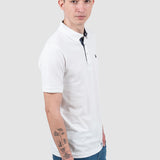 Tricou polo bărbați bumbac alb cu logo discret piept