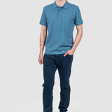 Tricou polo bărbați bumbac indigo cu logo piept
