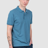 Tricou polo bărbați bumbac indigo cu logo piept