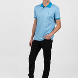 Tricou polo bărbați blue cu guler contrastant